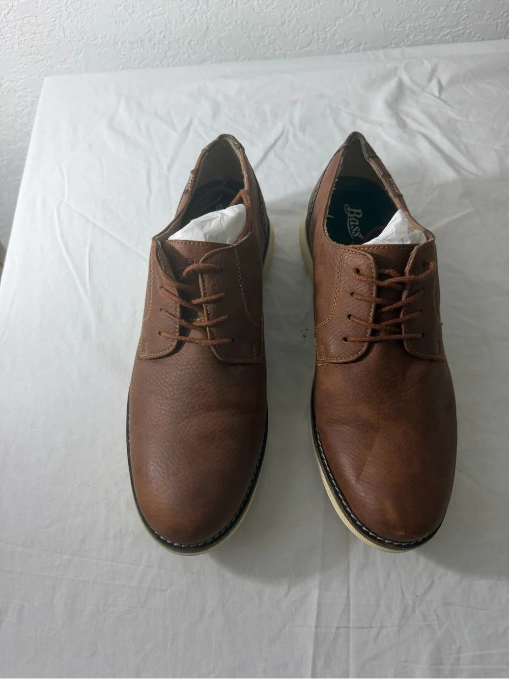 Bass Brown Leather Derby Shoes with Cream Soles